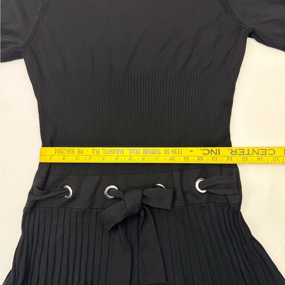 2000s Venus Drop Waist Micro Pleat Turtle Neck Grommets Tie Sweater Dress XL - Picture 14 of 16